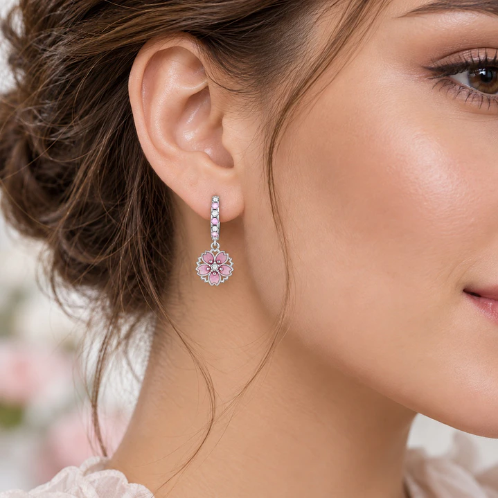 Aros Colgante Flor de Cerezo Sakura Plata Ley 925   2