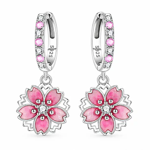 Aros Colgante Flor de Cerezo Sakura Plata Ley 925  