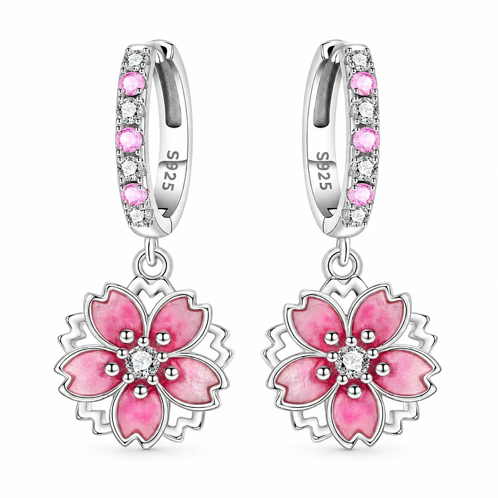 Aros Colgante Flor de Cerezo Sakura Plata Ley 925   1