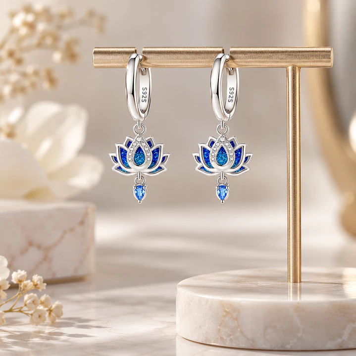 Aros Colgante Flor de Loto Plata Ley 925   3