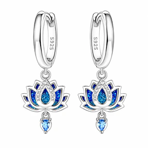Aros Colgante Flor de Loto Plata Ley 925  