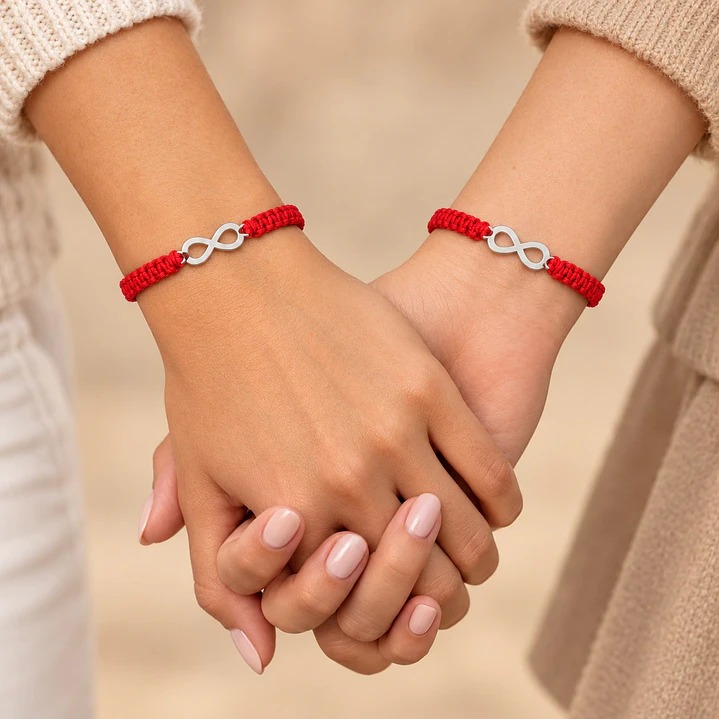 Pack 2 Pulsera Hilo Rojo Infinito Pareja Acero Inoxidable 4