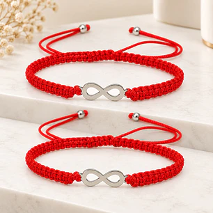 Pack 2 Pulsera Hilo Rojo Infinito Pareja Acero Inoxidable