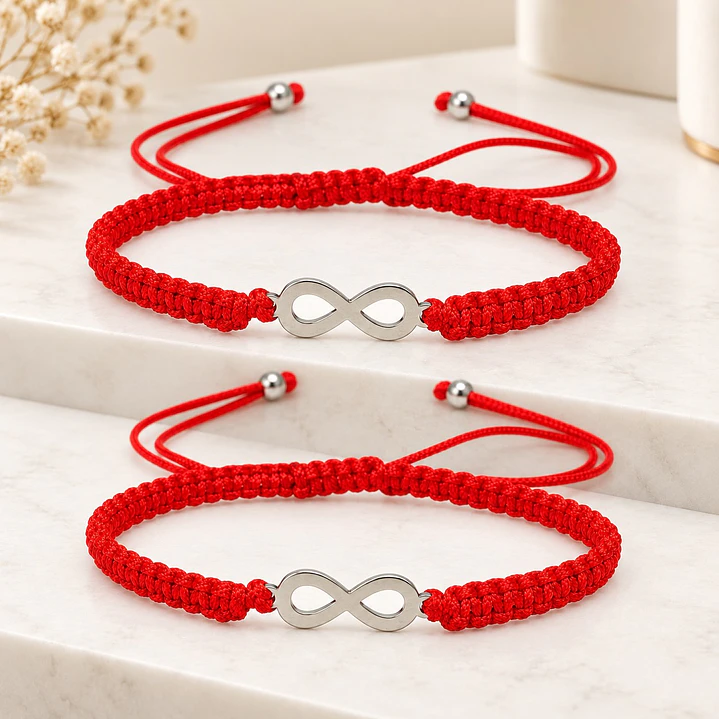 Pack 2 Pulsera Hilo Rojo Infinito Pareja Acero Inoxidable 2