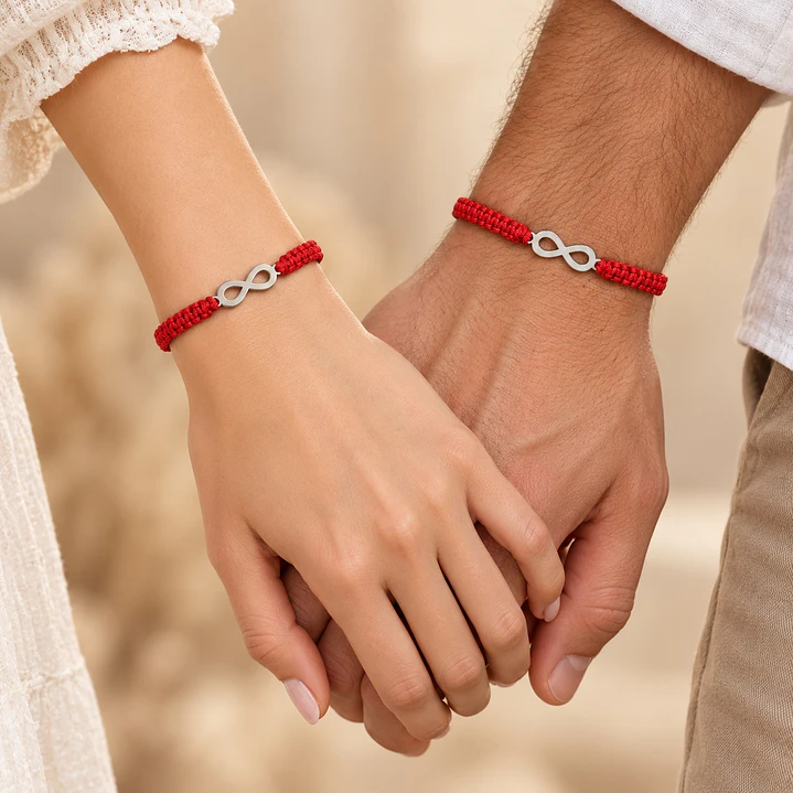 Pack 2 Pulsera Hilo Rojo Infinito Pareja Acero Inoxidable 3