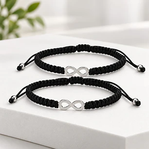 Pack 2 Pulsera Hilo Negro Infinito Pareja Acero Inoxidable