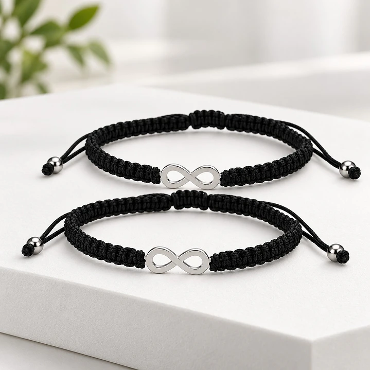Pack 2 Pulsera Hilo Negro Infinito Pareja Acero Inoxidable 2