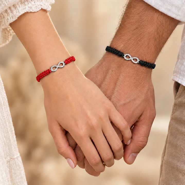Pack 2 Pulsera Hilo Negro y Rojo Infinito Acero Inoxidable 4
