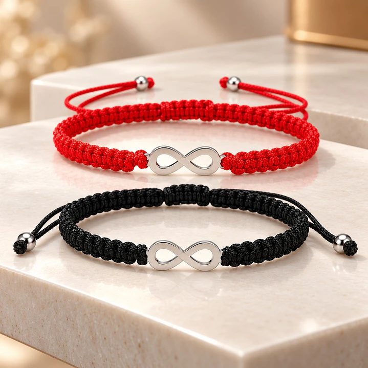 Pack 2 Pulsera Hilo Negro y Rojo Infinito Acero Inoxidable 2