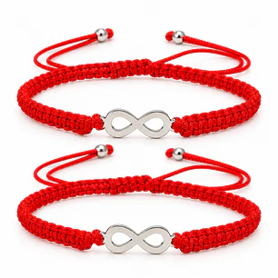Pack 2 Pulsera Hilo Rojo Infinito Pareja Acero Inoxidable