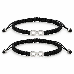 Pack 2 Pulsera Hilo Negro Infinito Pareja Acero Inoxidable