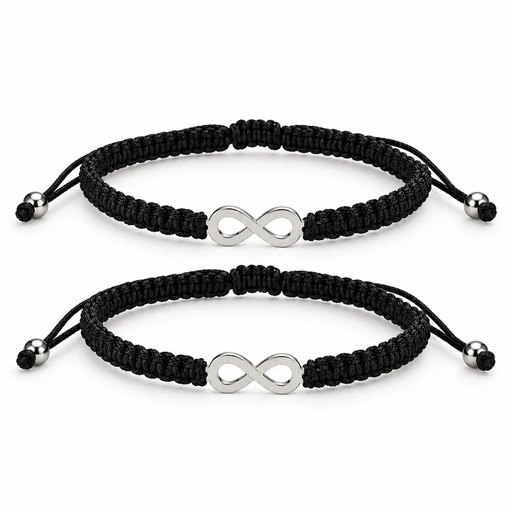 Pack 2 Pulsera Hilo Negro Infinito Pareja Acero Inoxidable 1