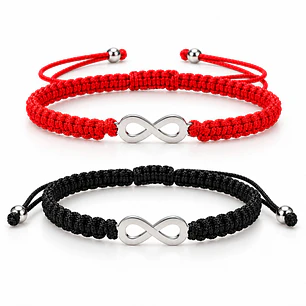 Pack 2 Pulsera Hilo Negro y Rojo Infinito Acero Inoxidable