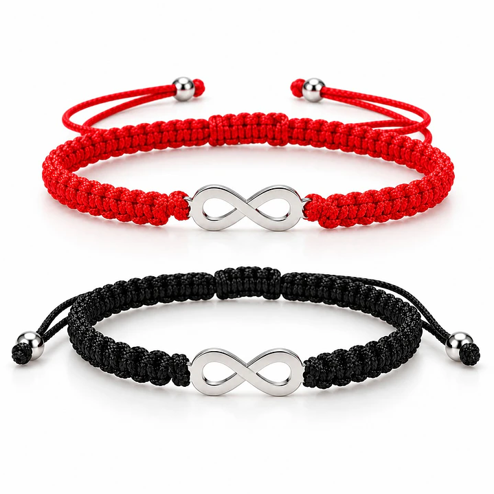 Pack 2 Pulsera Hilo Negro y Rojo Infinito Acero Inoxidable 1
