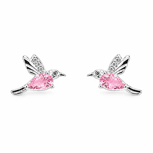 Aros Colibrí Circón Rosa Plata Ley 925  