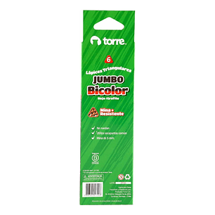 Lápices Bicolor Jumbo Grafito-rojo O Azul-rojo. 6unid. Torre