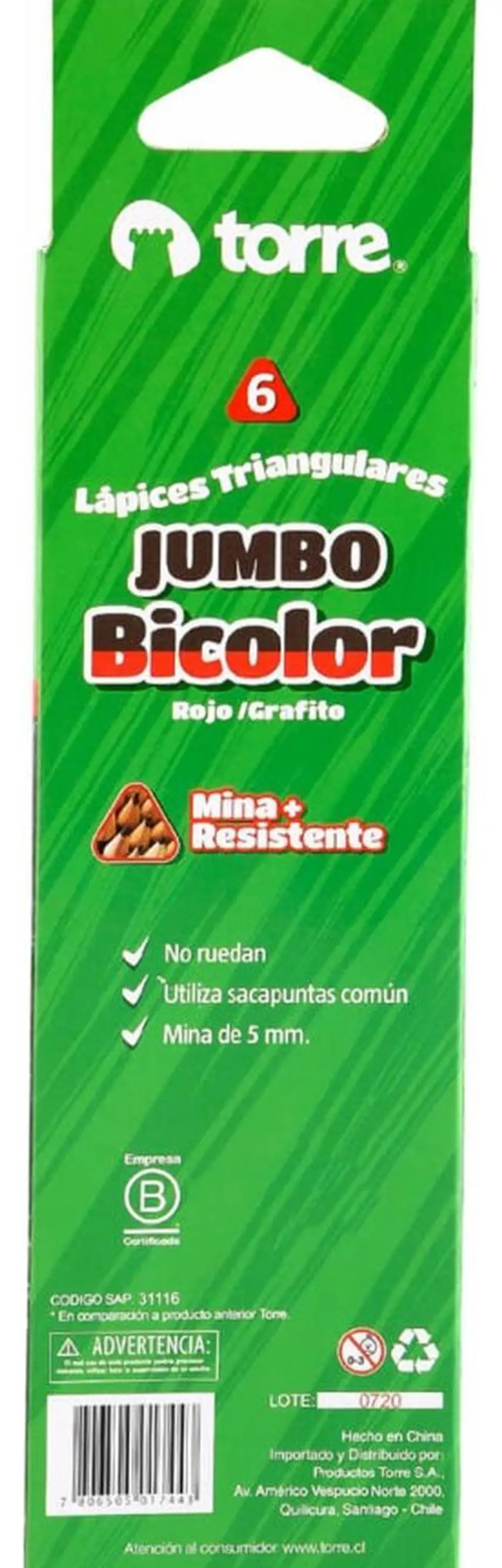 Lápices Bicolor Jumbo Grafito-rojo O Azul-rojo. 6unid. Torre 2