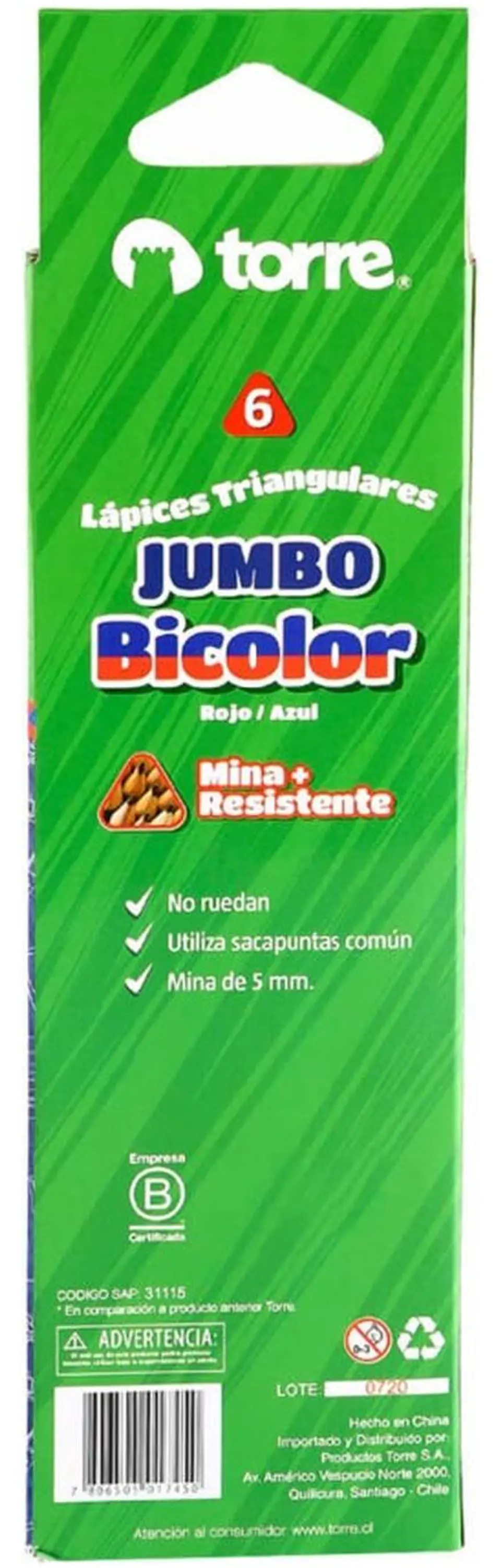 Lápices Bicolor Jumbo Grafito-rojo O Azul-rojo. 6unid. Torre 7