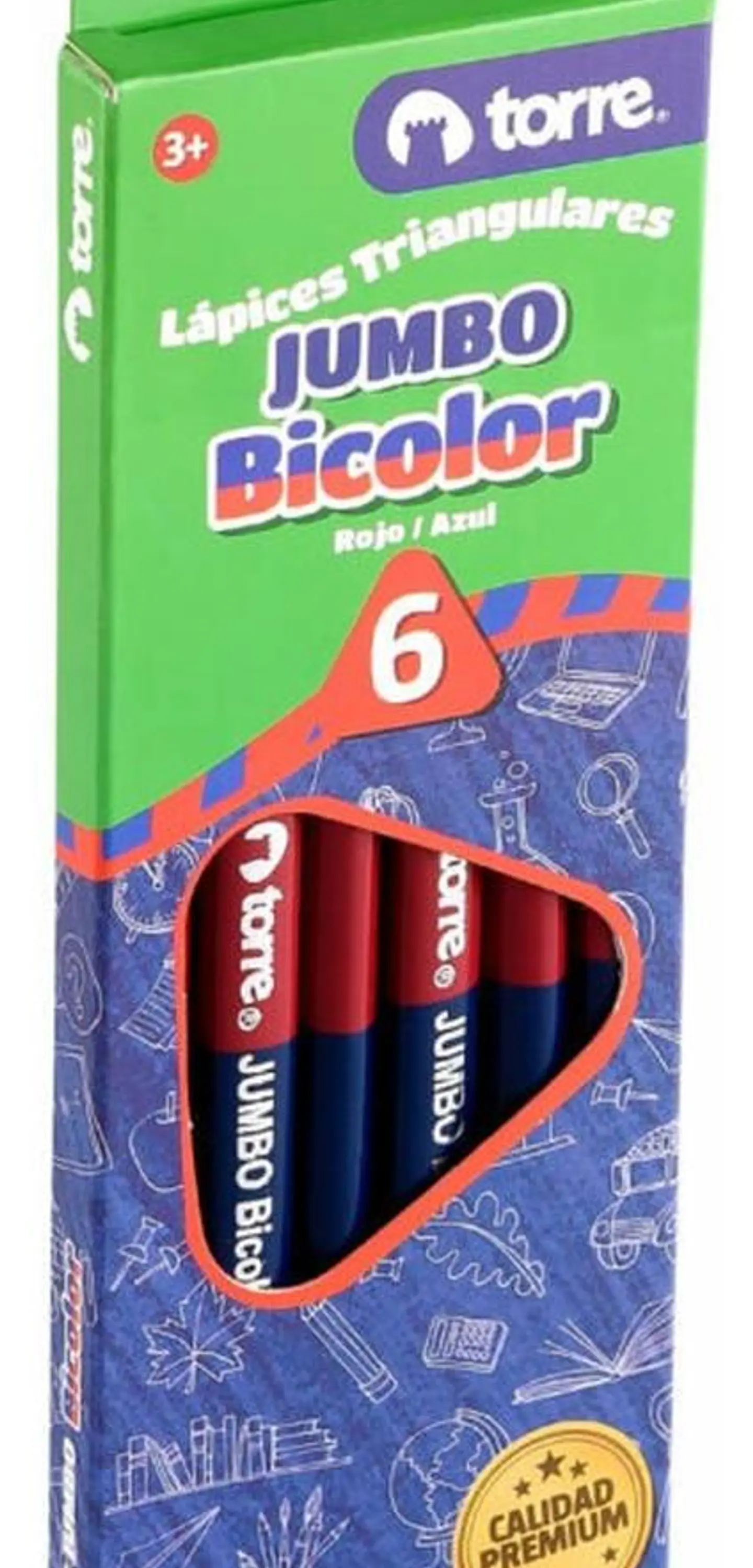 Lápices Bicolor Jumbo Grafito-rojo O Azul-rojo. 6unid. Torre 8