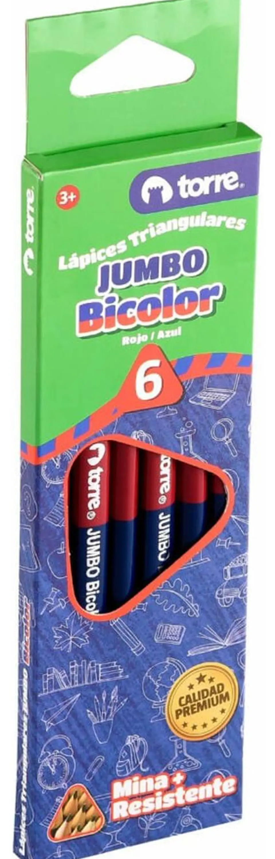 Lápices Bicolor Jumbo Grafito-rojo O Azul-rojo. 6unid. Torre 8