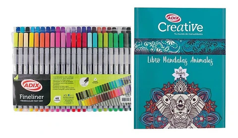 Fineliner Triangular 48 Unid + Libro Mandalas Para Colorear