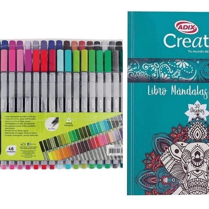 Fineliner Triangular 48 Unid + Libro Mandalas Para Colorear 1