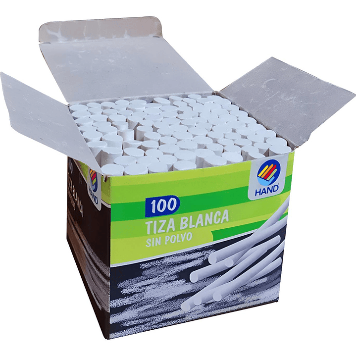 Caja Tiza Blanca 100 Unidades, Sin Polvo. Hand 2