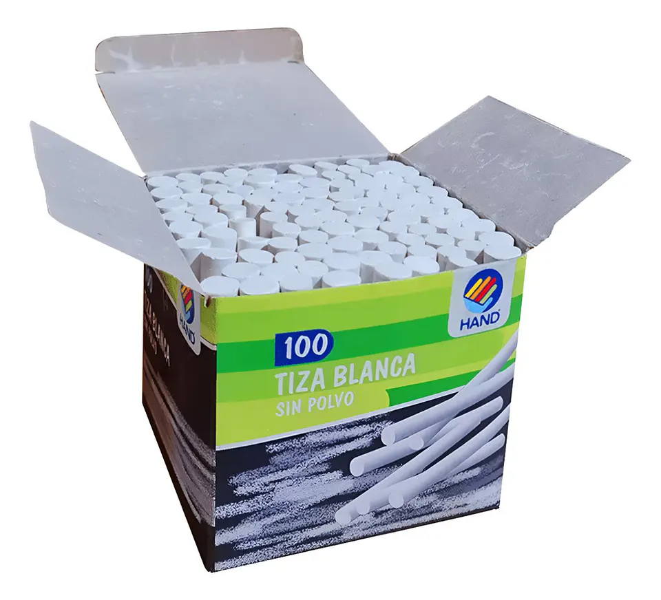 Caja Tiza Blanca 100 Unidades, Sin Polvo. Hand 2