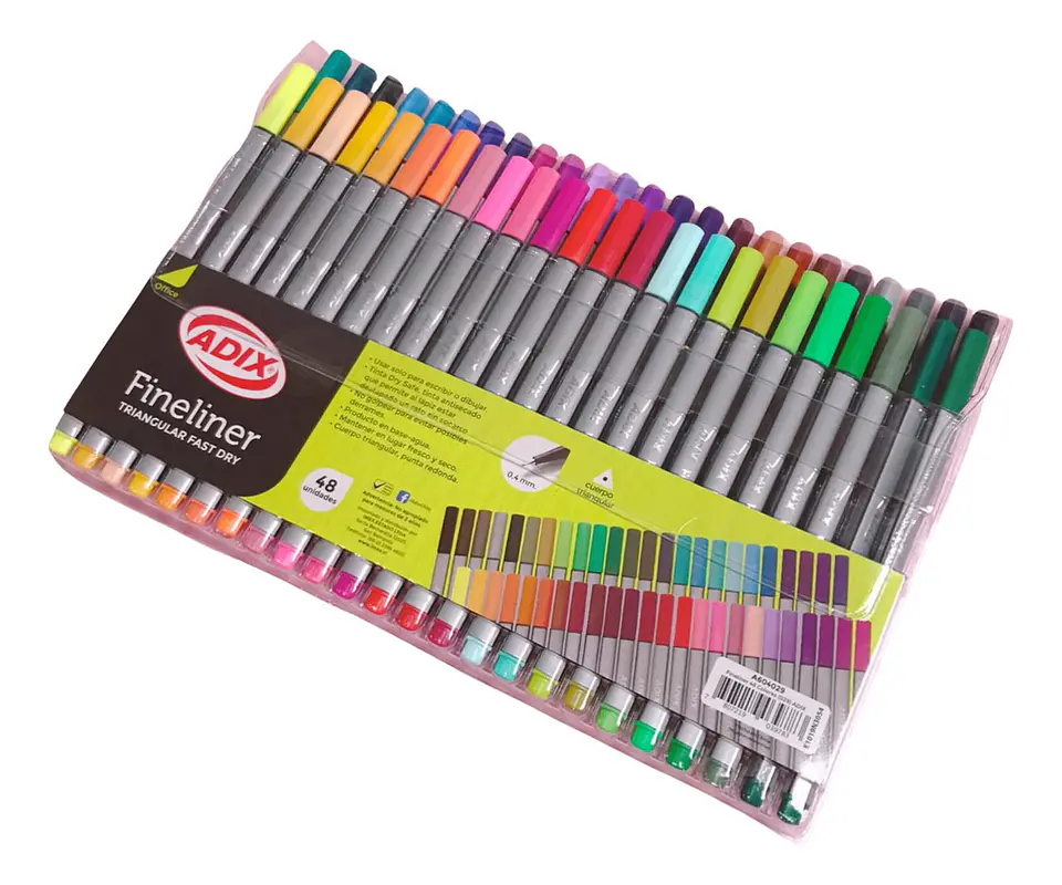 Lápices Fineliner Triangular 48 Colores Adix 3