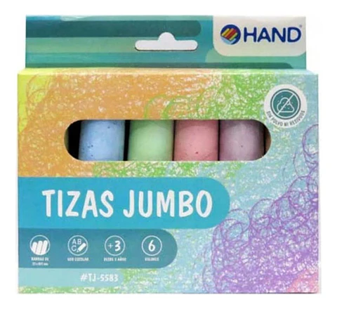 Tizas Pizarra Jumbo 6 Colores, 6 Unid. Hand. Tizas Grandes