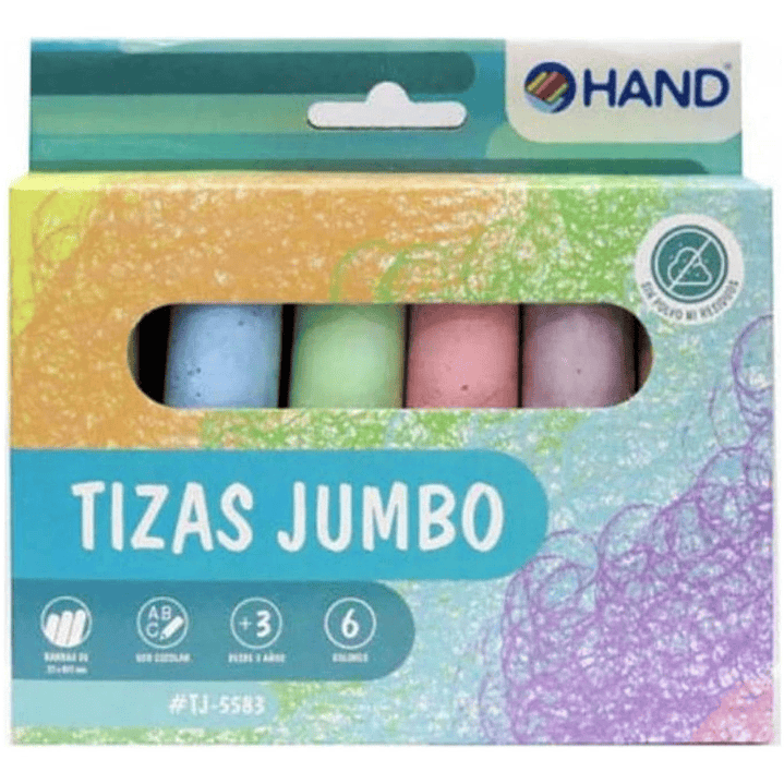 Tizas Pizarra Jumbo 6 Colores, 6 Unid. Hand. Tizas Grandes 1