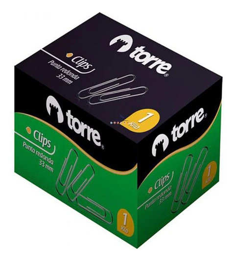 Caja Clips 33mm Punta Redonda 1 Kilo. Torre