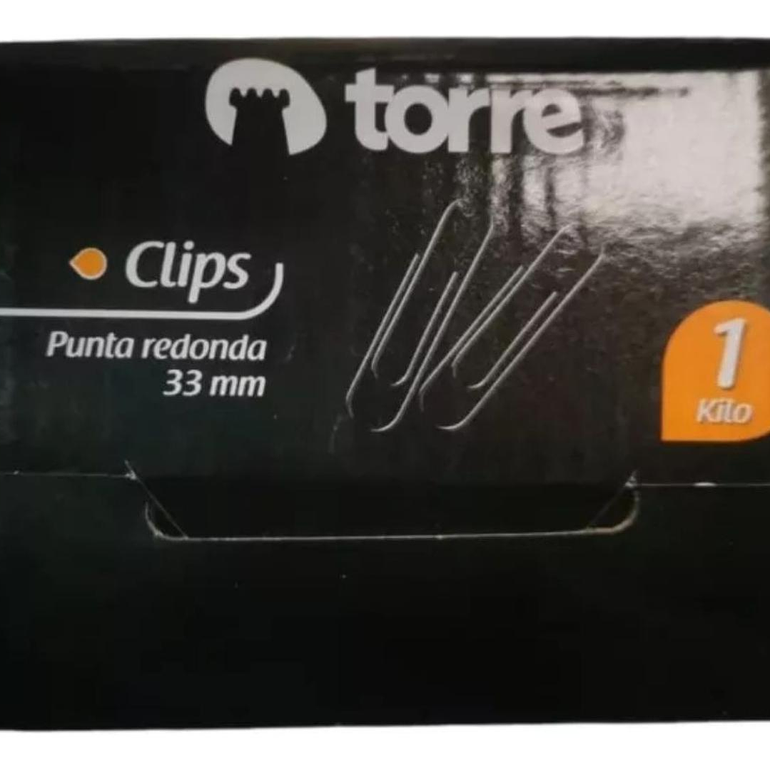 Caja Clips 33mm Punta Redonda 1 Kilo. Torre 2