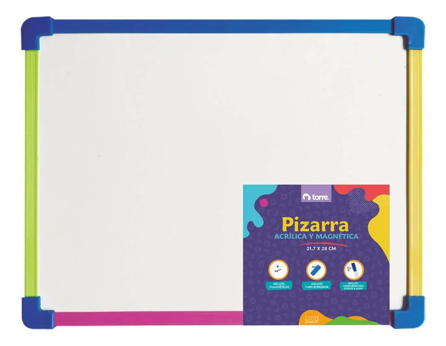 Pizarra Acrilica Magnetica Borde De Colores 21,7x28cm. Torre 1