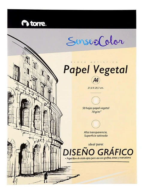 Block Artístico Papel Vegetal A4, 50h Sense Of Color. Torre