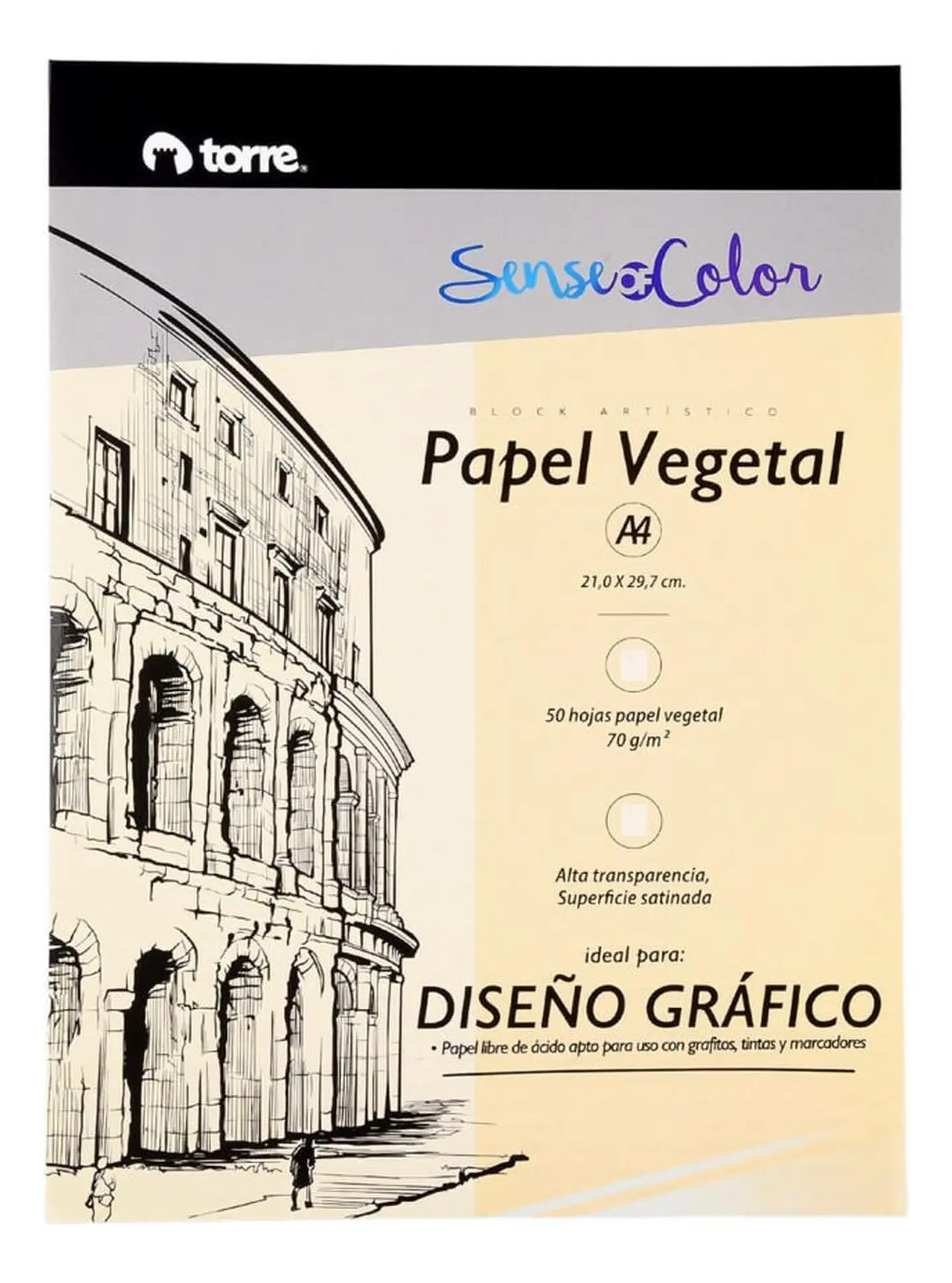 Block Artístico Papel Vegetal A4, 50h Sense Of Color. Torre 1