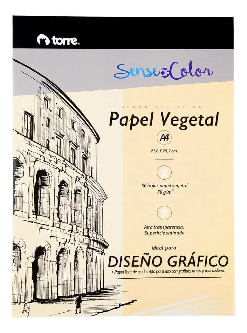 Block Artístico Papel Vegetal A4, 50h Sense Of Color. Torre 1