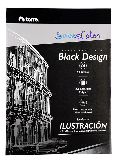 Block Artístico Black A4, 20h Negras, Sense Of Color. Torre