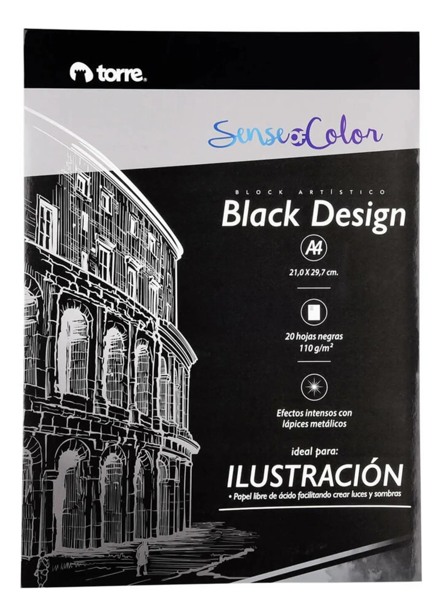 Block Artístico Black A4, 20h Negras, Sense Of Color. Torre 1