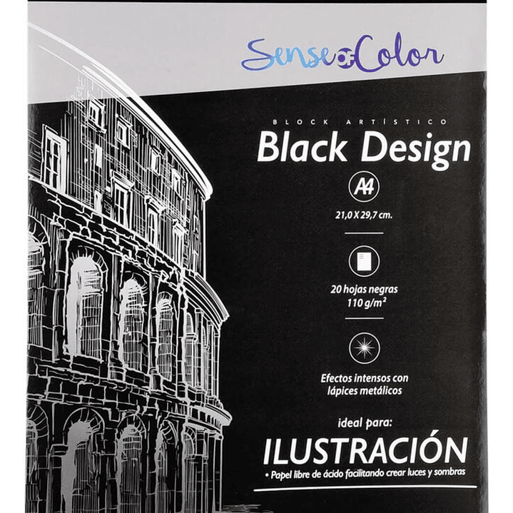 Block Artístico Black A4, 20h Negras, Sense Of Color. Torre 1