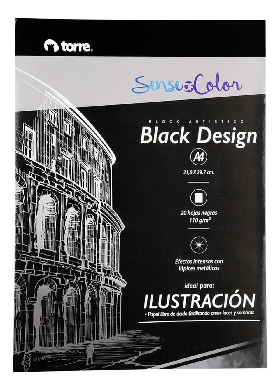 Block Artístico Black A4, 20h Negras, Sense Of Color. Torre 1