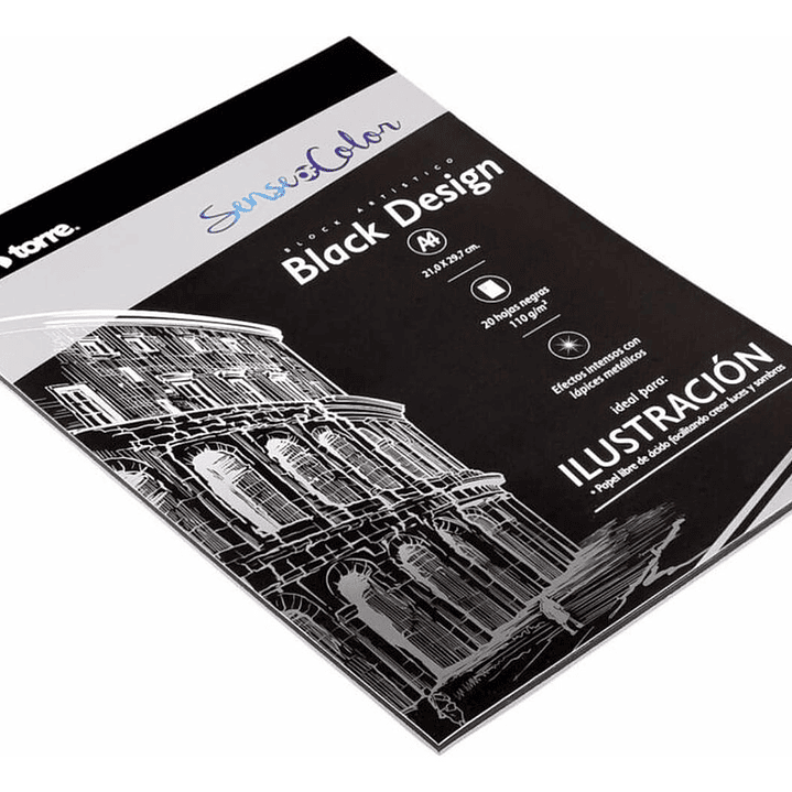 Block Artístico Black A4, 20h Negras, Sense Of Color. Torre 2