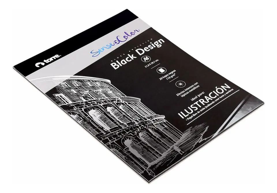 Block Artístico Black A4, 20h Negras, Sense Of Color. Torre 2