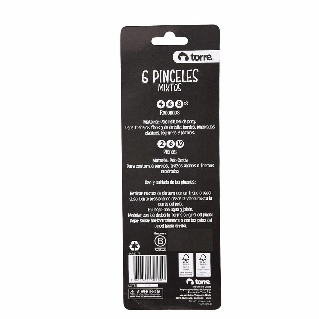 Set Pinceles Mixtos Plano-redondo. 6 Unid. Torre 2