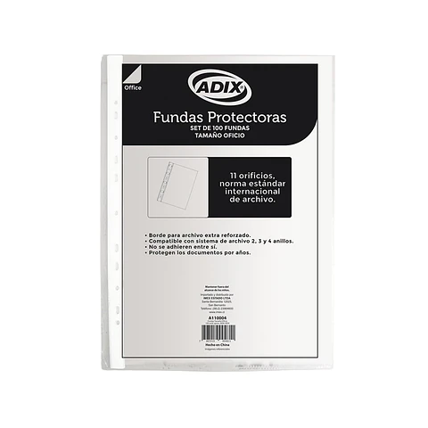 Fundas Protectoras Plasticas Transparente Oficio 100 Un Adix