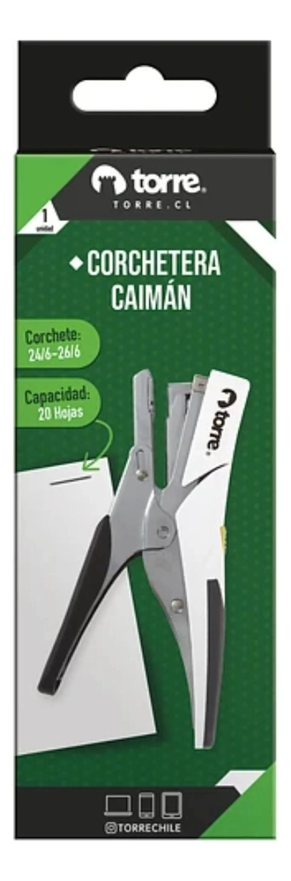 Corchetera Caiman 26/6 20 Hojas. Torre. 1