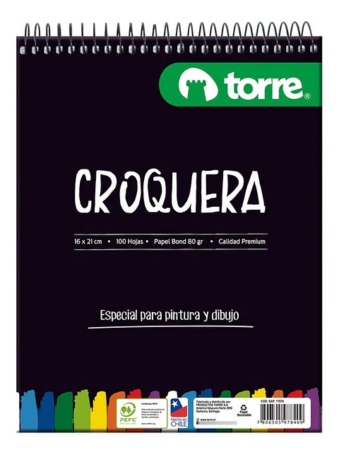 Croquera 16x21 Cms (1/2 Oficio) 100 H Papel Bond 80grs Torre