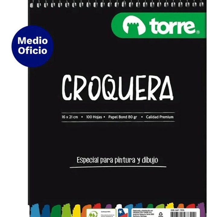 Croquera 16x21 Cms (1/2 Oficio) 100 H Papel Bond 80grs Torre 2