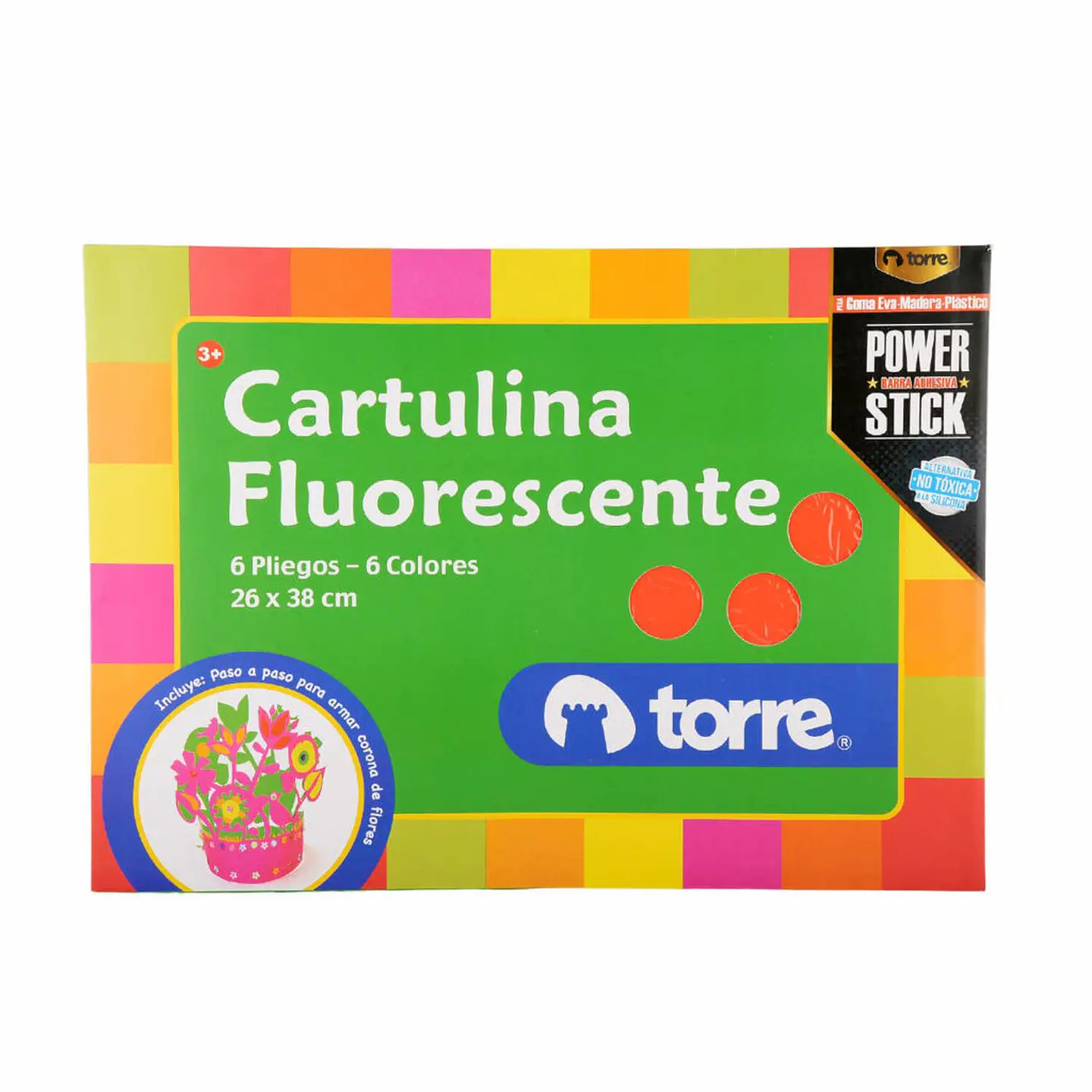 Bolsón Cartulina Flúorescente 6 pliegos - 6 colores. Torre 1