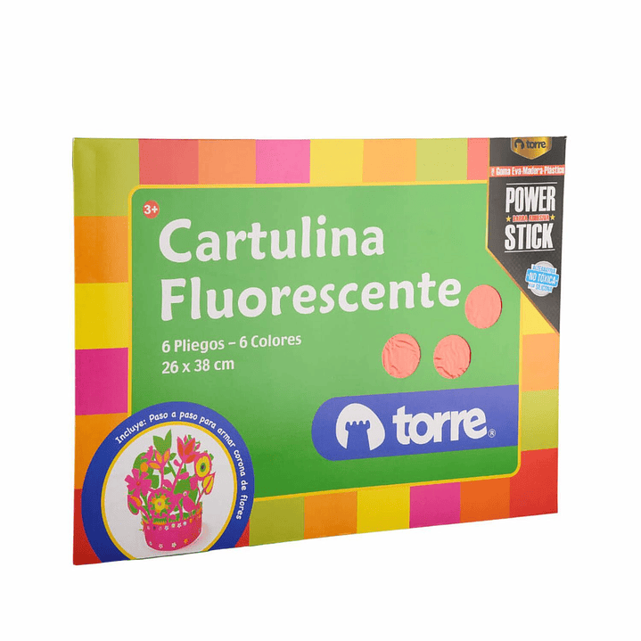 Bolsón Cartulina Flúorescente 6 pliegos - 6 colores. Torre 3